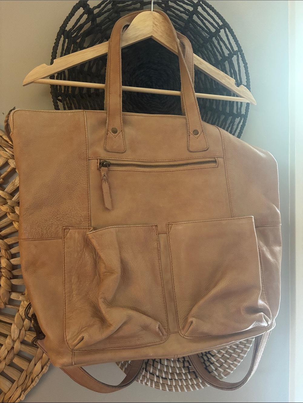 Free People RPS Leather Tote Shoulder Bag - Tan and Backpack
